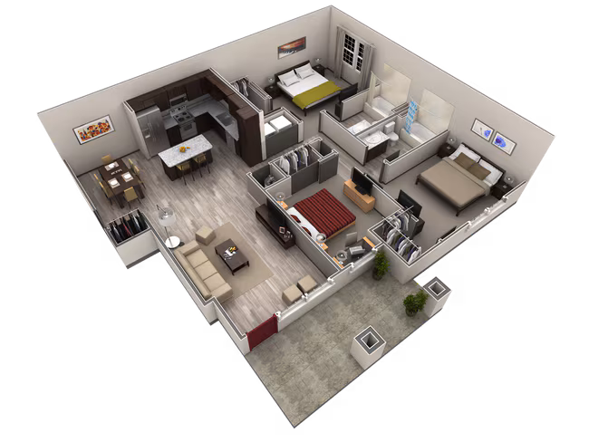3 BR Grand Courtyard 1216 floor plan